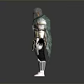 Detailed Medieval Warrior Armor With Green Cape And Gold Accents