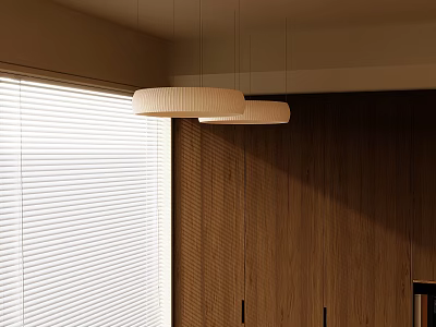 Minimalist Round Pendant Lights in Modern Interior with Wooden Wall and Natural Light 3d model