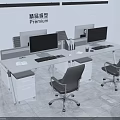 Modern Office Desk Setup With Dual Computer Monitors And Ergonomic Chairs