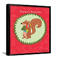 Festive Squirrel Animal Painting With Colorful Scarf Small Christmas Tree Green Wreath On Red Background