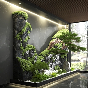 Indoor landscaping stone landscaping moss pine gravel 3d model