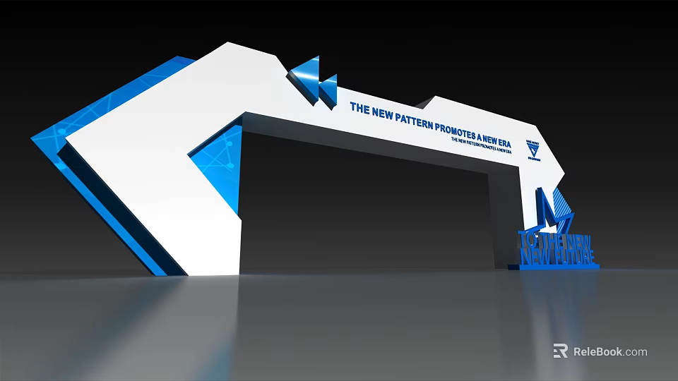 Modern Archway Design With Blue White Geometric Patterns And Star Accents 3d model 