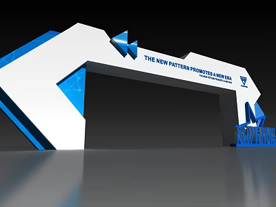 Modern Archway Design With Blue White Geometric Patterns And Star Accents 3d model