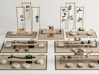 Zen Traditional Tea Ceremony Setting With Serene Table And Decorative Elements 3d model