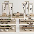 Japanese-style Tatami Tea Table Tea Table and Chair Combination Cushion Futon Sitting Stool Tea Set Meichen 3d model