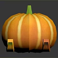 Fresh Green And Orange Pumpkins With Slices On Gray Background Reflection