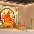 Live Stream Room Setup With Circular Decoration Orange Yellow Flowers And Golden Structures