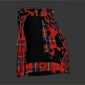 Red Plaid Scottish Kilt With Black Panel Metal Buckles And Chain