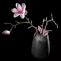 Elegant Decorative Ornament Set With Tray Gray Vase Pink Flowers Green Plants Rabbit Candle