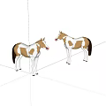 Two Brown And White Decorative Horse Models Standing On White Background 3d model