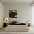 Minimalist Modern Bedroom Interior With Bed Pillows Window Desk Laptop And Chair