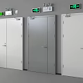 Steel Hinged Doors With Emergency Exit Signs And Green Indicator Lights