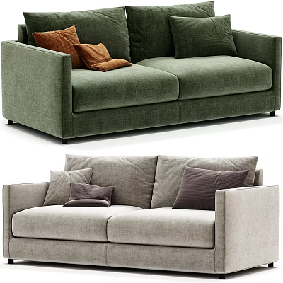 Green And Light Grey Two Seater Sofa With Brown Grey Dark Purple Cushions 3d model