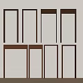 Brown Wooden Frames Arranged On White Wall With Different Shapes And Sizes 3d model