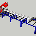Industrial Cutting Machine With Blue Frame Red Blade And Metal Worktable