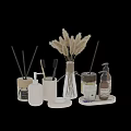 Elegant Daily Washing Essentials with Reed Diffuser Toothbrushes Hand Soap Candle and Pampas Grass