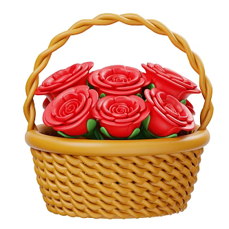 Modern Basket Rose Flower bouquet Cartoon bouquet 3d model