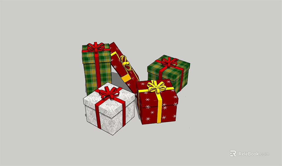 Colorful Gift Boxes With Red Gold Bows Different Patterns And Open Design 3d model