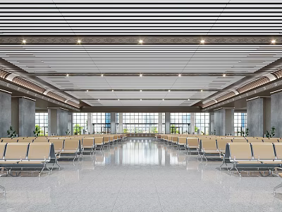 Modern Station Waiting Hall With Spacious Interior Bright Lighting Large Windows And Neatly Arranged Seats 3d model