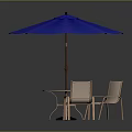 Outdoor Furniture Set With Blue Umbrella Round Glass Table And Chairs