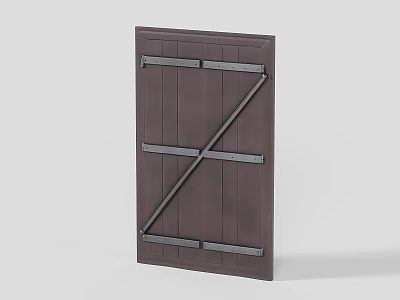 Dark Brown Barn Door with Metal Cross Brackets and Horizontal Strips 3d model