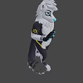 White Fur Anthropomorphic Snow Leopard Game Character With Blue Nose Green Eyes And Waving Hand