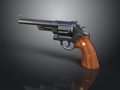 Classic Vintage Revolver Weapon Design With Metal Barrel And Wooden Grip 3d model