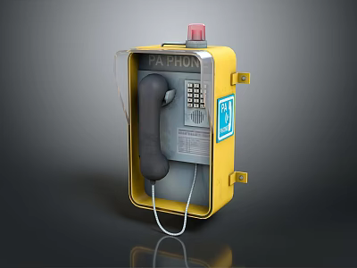 Yellow Emergency Phone Enclosure With Handset Keypad And Alarm Light 3d model