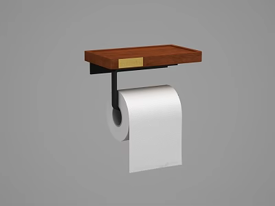 Wall Mounted Wooden Toilet Paper Holder with Small Tray for Bathroom Accessory 3d model