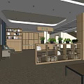 Spacious Study Area With Wooden Bookshelves Sofas Plants And Open Layout Design