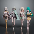 Anime Style Game Movie Characters Standing Together With White Green Hair And Diverse Outfits