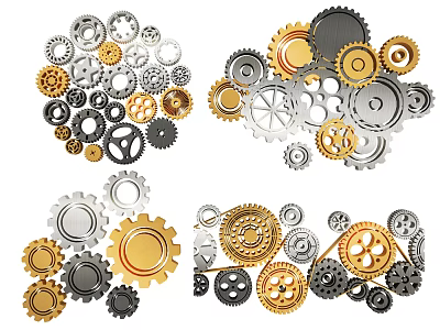 Creative Industrial Wall Decor with Various Metal Gears in Gold Silver Black 3d model