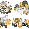 Creative Industrial Wall Decor with Various Metal Gears in Gold Silver Black
