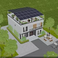 Elegant Detached Villa With Solar Panels Roof Terrace Green Lawn Trees Front Driveway And Car
