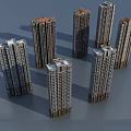 Modern Multiple High Rise Residential Buildings Exterior View In Urban Area