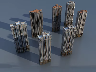 Modern Multiple High Rise Residential Buildings Exterior View In Urban Area 3d model