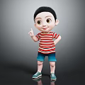 Cartoon Child Wearing Red White Striped Shirt Blue Shorts With Hand On Hip Pointing Up