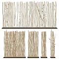Natural Twig Room Divider With Vertical Sticks For Home Interior Design