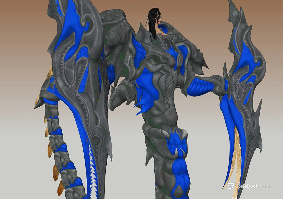Blue And Gray Dragon Shaped Garden Ornament With Intricate Decorative Details 3d model 
