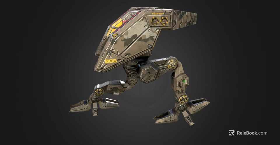 Futuristic Armored Mechanical Creature With Four Legs And Military Style Armor Plates 3d model 