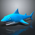 Cartoon Blue Shark Character 3D Model With Sharp Teeth Shiny Surface On Dark Reflective Background 3d model