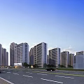 Modern High rise Residential Building Exterior With Trees Road Cars And Blue Sky View