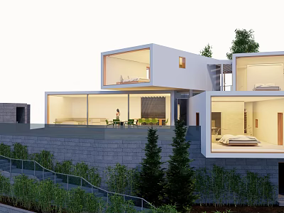 Modern Detached Villa With Glass Facade Open Design And Greenery Surroundings 3d model
