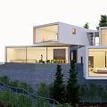Modern Detached Villa With Glass Facade Open Design And Greenery Surroundings