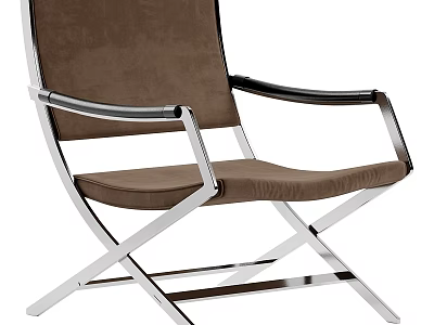 Modern Brown Upholstered Accent Chair with Chrome Metal Frame and Crossed Legs 3d model