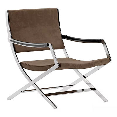 Modern Brown Upholstered Accent Chair with Chrome Metal Frame and Crossed Legs 3d model