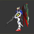 Game Anime Mecha Character With Red Black Wings Sword And Blue White Armor