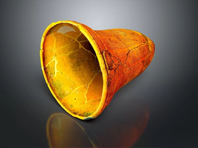 Orange Yellow Cracked Ceramic Vessel With Glossy Surface And Reflection On Dark Background 3d model