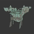 Ancient Stone Building Structure Featuring Medieval Towers And Wooden Support Columns
