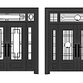Double Black Metal Front Doors With Glass Panels Decorative Grilles And Golden Handles
